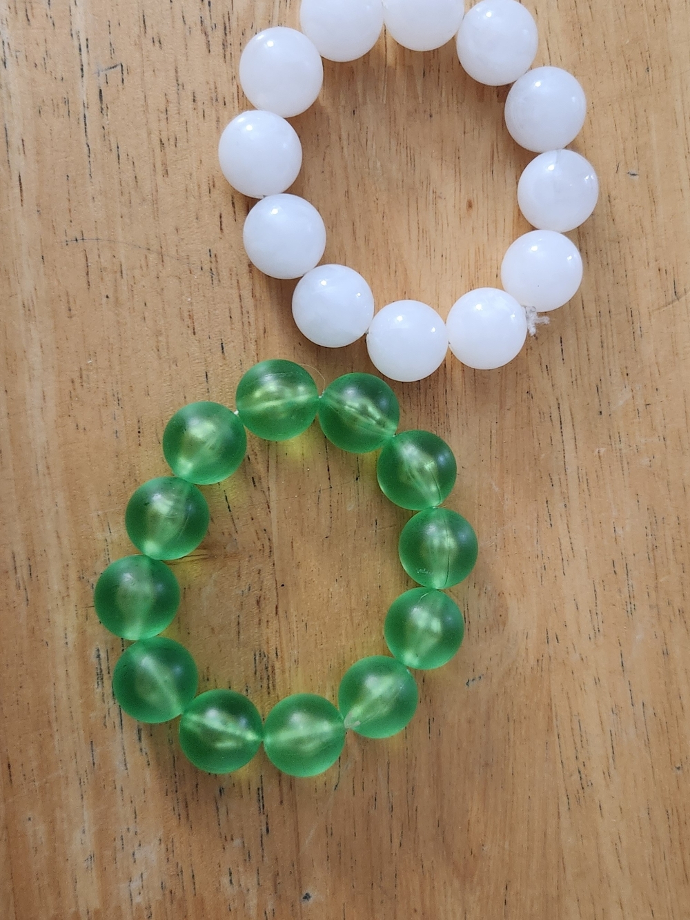 White and Green Beaded Stretch Bracelets